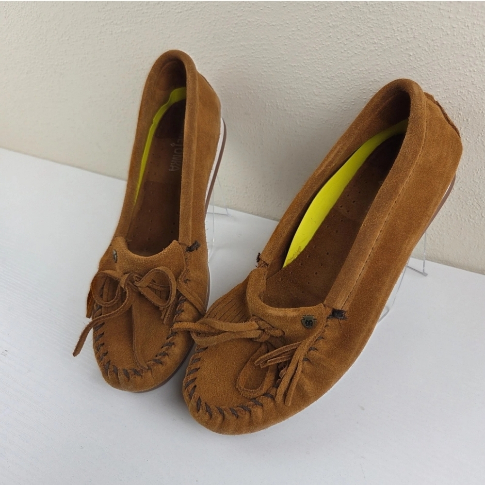 Minnetonka Kilty Plus 4302 Womens Sz 9.5 Cinnamon Brown Suede Driving Mocs Shoes